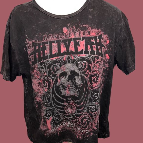 Affliction Black/Pink Affliction Skull Graphic “Hell Yeah”  T Shirt Size XL - Picture 1 of 4